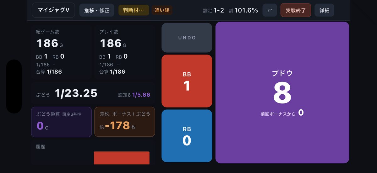 横画面のカウント画面